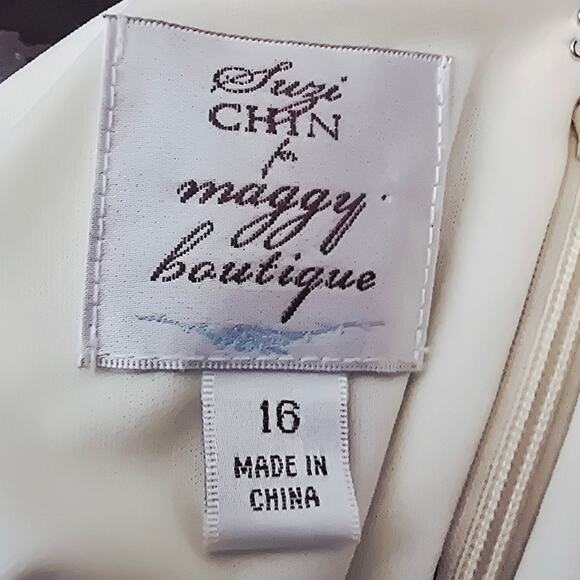 Suzi Chin for Maggy Boutique Black Gray Cream Lined Sleeveless Dress 16 - Picture 3 of 4